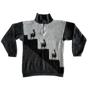 Alpaca Mock Neck‎ 1/4 Zip Sweater Black Gray So Soft!  Women’s Medium